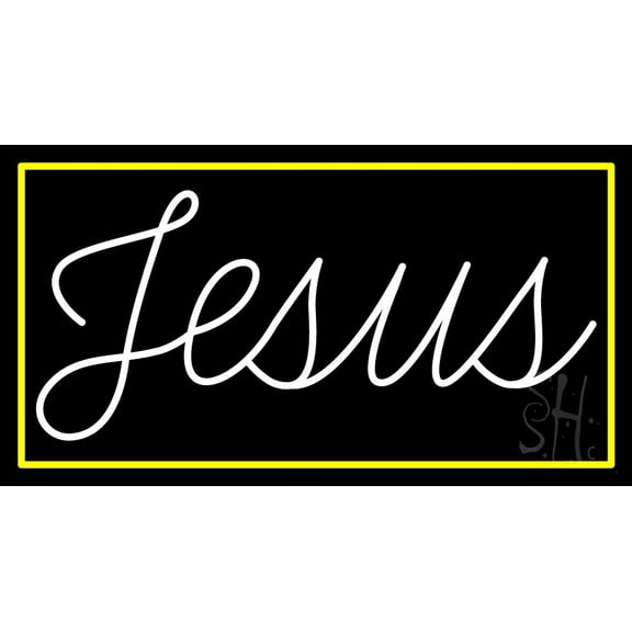 Cursive White Jesus LED Neon Sign 13" Tall x 24" Wide - inches Black Square Cut Acrylic Backing, with Dimmer - Premium built indoor Sign for Home décor, Event, Religious place, Store interior, Office.