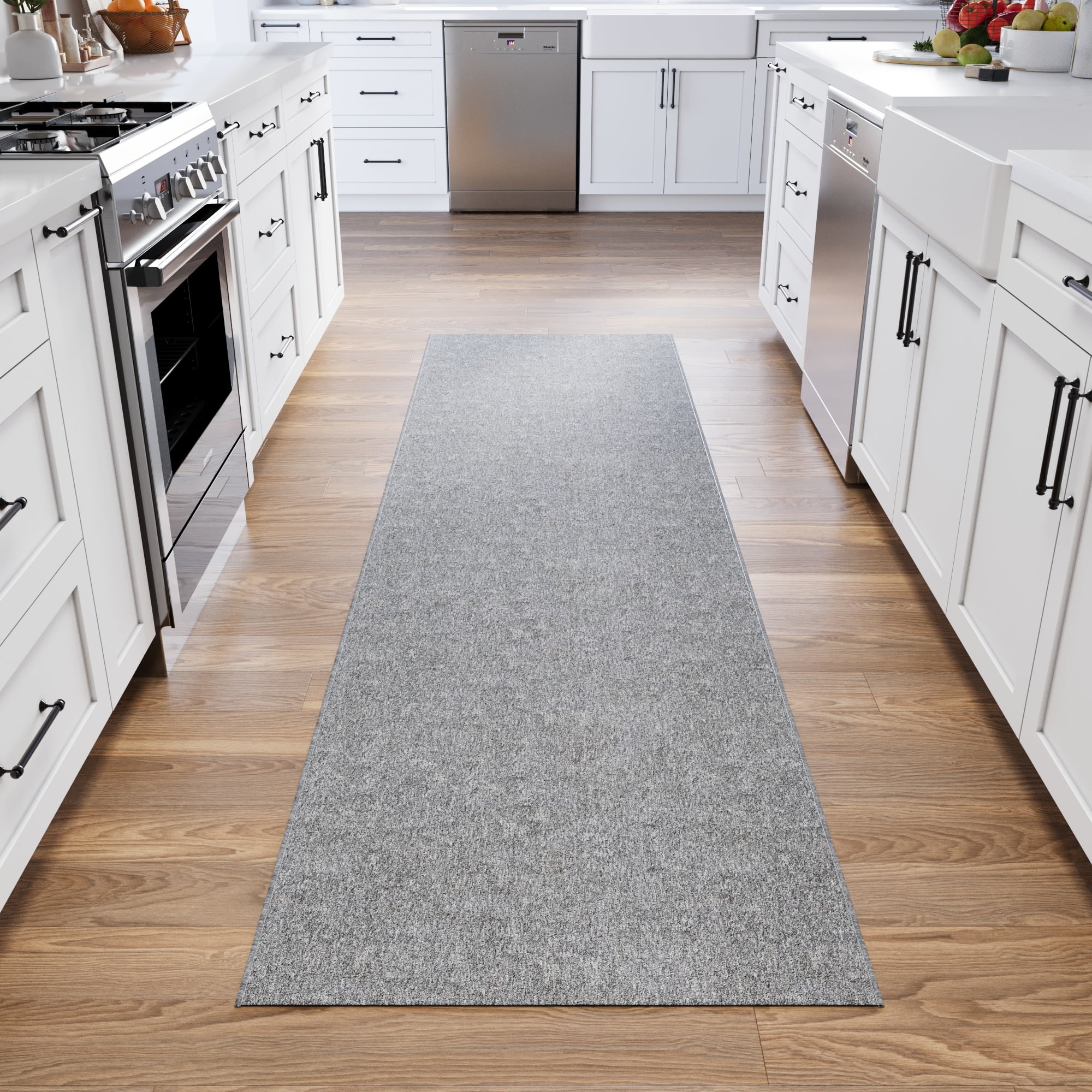 Ottomanson Hallway Runner Rug 1'10" x 39' Non-Slip Stain-Resistant Custom Size Carpet for Kitchen, Gray