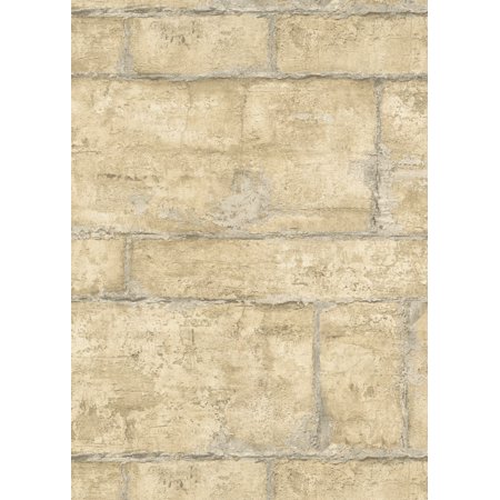 Concord Wallcoverings Prepasted Faux Brick Wallpaper Border - 7 Inch X 15 Ft, Beige With Seahorse & Seashell Pattern