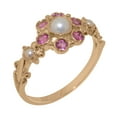 thumbnail image 1 of LBG British Made 10k Rose Gold Ring with Cultured Pearl & Pink Tourmaline Womens Anniversary Ring - 33 size options - Size 4, 1 of 7