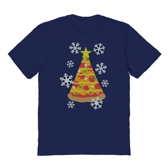 Christmas Holiday Pizza Tree Graphic Navy Men's Cotton T-Shirt