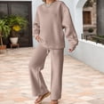 thumbnail image 6 of Unir Women Solid Loungewear 2 Piece Set, Crew Neck Loose Sweatshirt & Elastic Drawstring Wide Leg Pants Relaxed Home Wear True To Size, 6 of 7