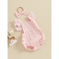 thumbnail image 3 of Bagilaanoe Newborn Baby Girl Summer Rompers Flower Print Fly Sleeve Bodysuits + Headband 6M 12M 18M 24M Infant Ruffles One Piece Jumpsuit, 3 of 7