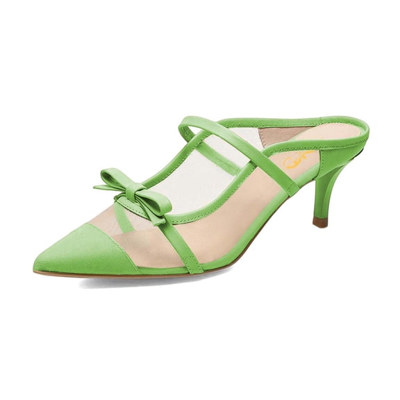 XYD Women Bowknot Pointed Close Toe Mesh Slip On Mule Sandals Low Heel Backless Pumps Comfy Slides Shoes Size 7 Green