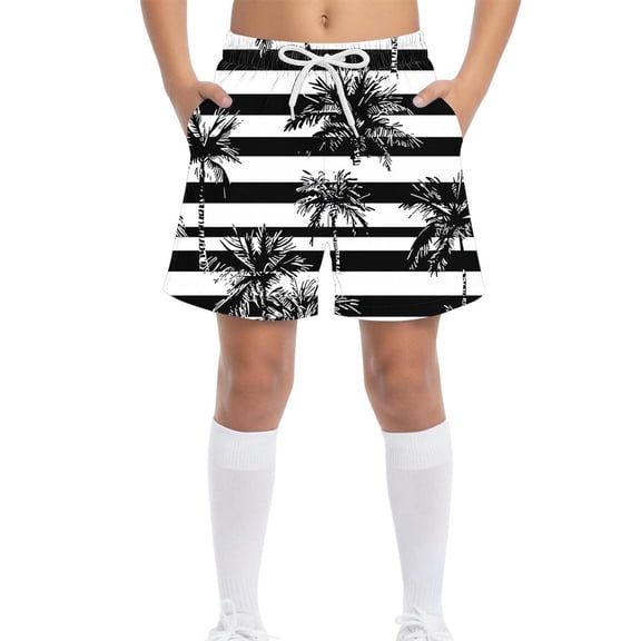 Kids Boys' Summer Casual Shorts Palm Tree Print Striped Elastic Waist Athletic Shorts with Pockets for Play Ages 8-14,Size 6-7T