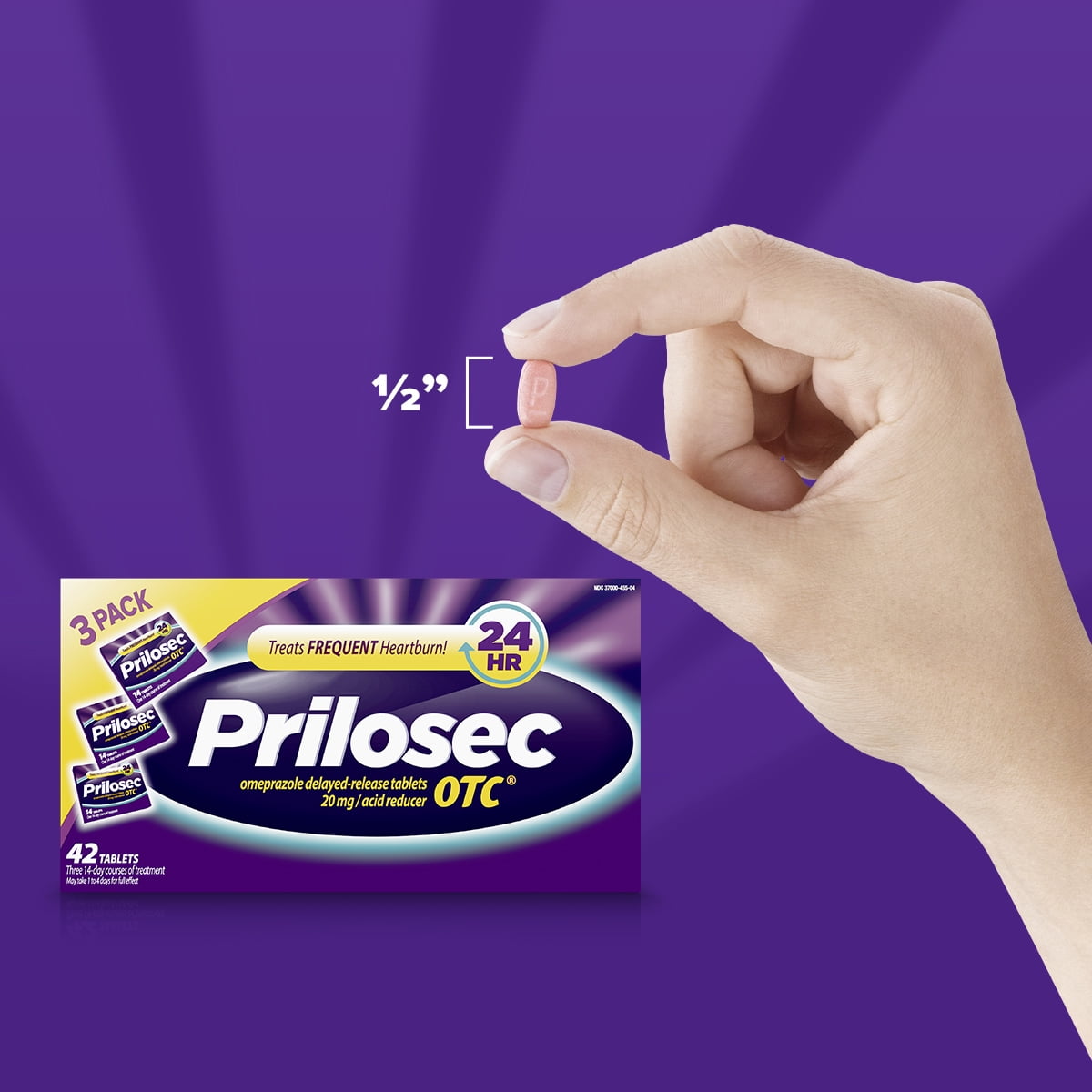 Prilosec OTC 24 Hour, Omeprazole Delayed-Release Tablets, 20mg Acid Reducer, 42 Tablets (3 Pack of 14 Tablets)