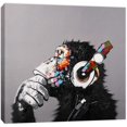 thumbnail image 1 of Decoración moderna de arte pop-Thinking Monkey con auriculares, impresión de lona, decoración para el hogar, arte de pared, sin marco, (50x50 cm), 20x20 Afortunado Sencillez, 1 of 5