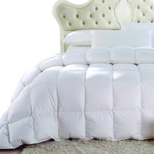 Striped White Duck Down Comforter Oversized All Season Fill Weight 300TC 