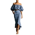 thumbnail image 2 of IUYRTFE Women's Off Shoulder Puff Sleeve Top and Midi Skirt Set 2 Piece Summer Casual Outfit, 2 of 5