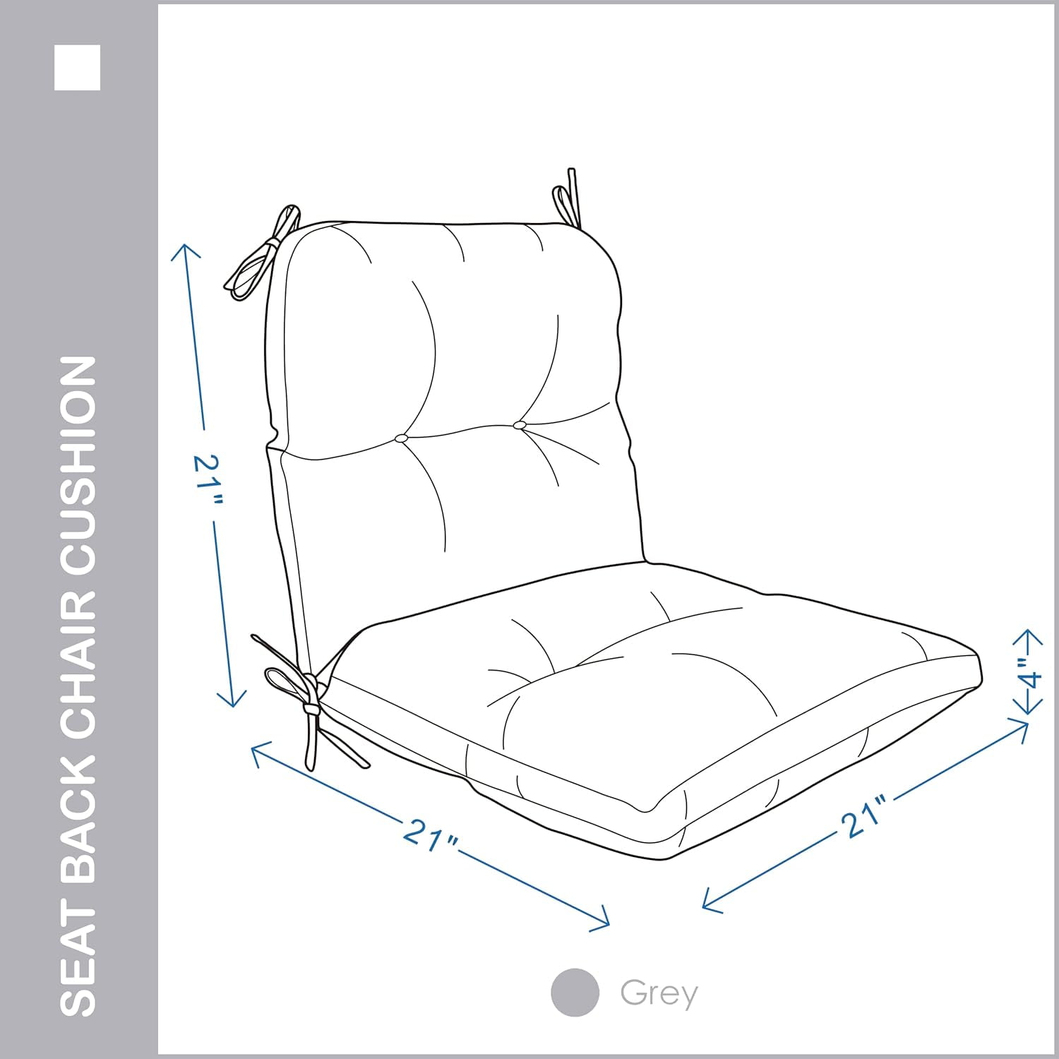 Outdoor Indoor Seat/Back Chair Tufted Cushion,All-Weather Patio Chair Cushion with Ties,for Patio Furniture,Grey