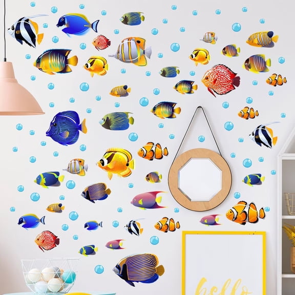 Fish Wall Stickers Under The Sea Decorative Wall Decals Coral Reef Fish Wall Stickers Peel and Stick Starfish Wall Art Sticker Decals for Kids Nursery Bedroom Living Room