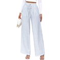 thumbnail image 3 of Women'S Pants Elastic Waist Light Weight Palazzo Pants for Women Casual Lounge Wide Leg Pants Woman Blue & White M, 3 of 9