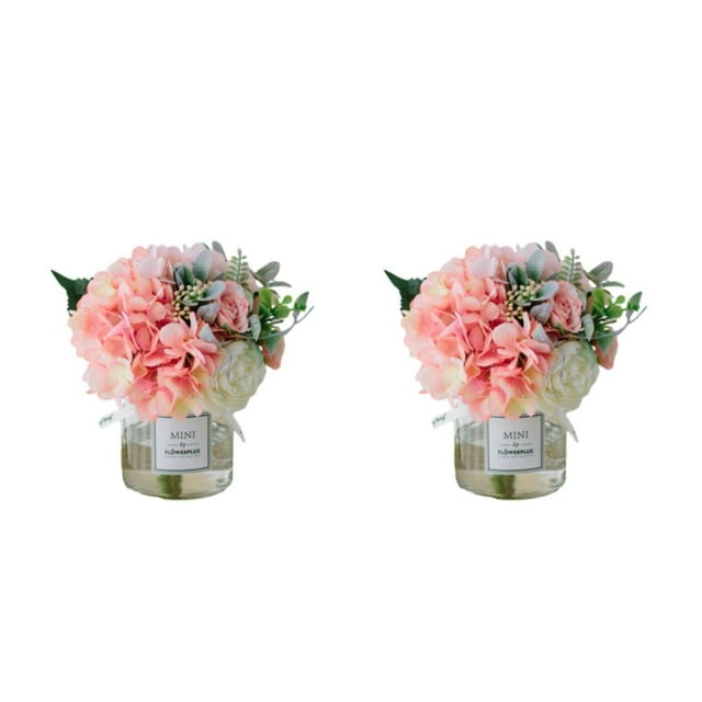 VONKY 2pack/lot Artificial Flowers In Vase For Low Maintenance Beauty Realistic dark pink+white vase 2Set