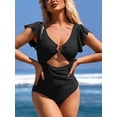 thumbnail image 6 of Charmo Womens V Neck 1 Piece Monokini Swimwear Ruffled Sleeve Swimsuit Tummy Control Bath Suit, 6 of 8