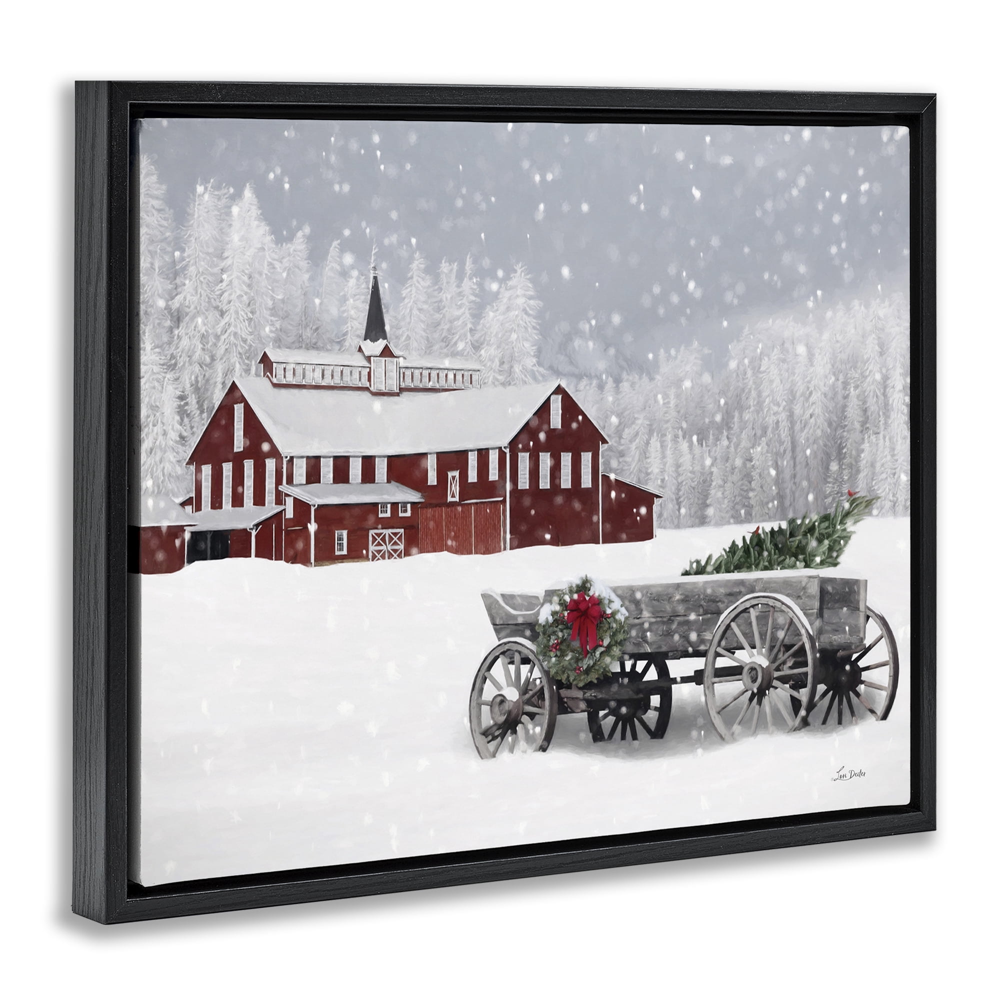 Stupell Industries Winter Wagon Scene Holiday Painting Black Floater Framed Art Print Wall Art, 21 x 17
