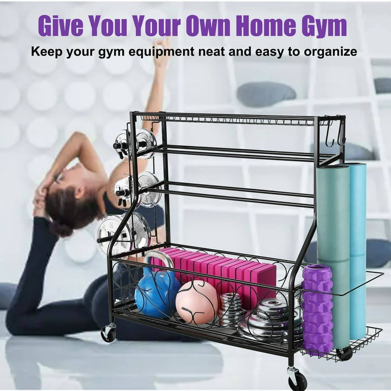 Qhomic Dumbbell Rack All in one Weight Rack for Dumbbells Weight Stand Home Gym Storage for Yoga Mat Workout Storage with Wheels