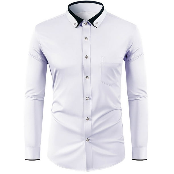 pstuiky camisas de manga larga para hombre, Camisa informal de manga larga con cuello abatible y bolsillo abotonado para hombre Tops de talla grande para hombre xl
