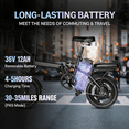 thumbnail image 6 of 14” Folding Electric Bike, Peak 500W Motor 36V 12Ah Battery, 20 mph, 20+ Miles PAS Range Ebike for Adult and Teen, UL 2849, 6 of 8