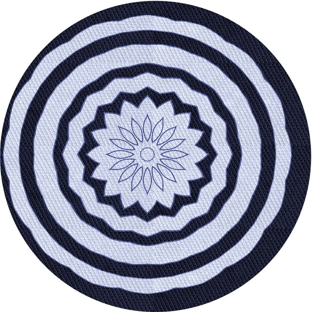 Ahgly Company Tapis Rond Lavable en Machine Intérieur Transitionnel Bleu Nuit, 4 Pieds Rond