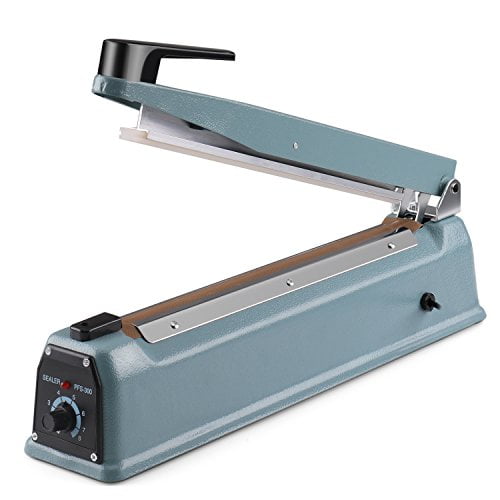Flexzion 12" (300mm) Impulse Sealer - Manual Plastic Poly Bag Heat Sealing Machine Closer Kit w/Adjustable Timer, Portable with Free Replacement Element Grip and Teflon Tape