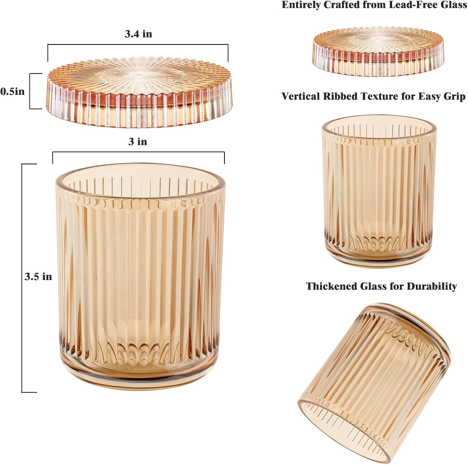 RGHJAR-Glass Qtip Holder Dispenser 2 Pack, Bathroom Canister Apothecary Jars with Lids, Vanity Makeup Accessories Storage Organizer for Cotton Swabs, Cotton Balls, Pads, Floss Picks, Amber