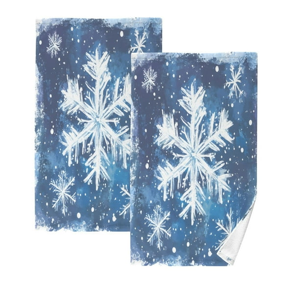 joogoo 2 PCs Hand Towels Sets Christmas Snowflakes Hand Paint Cotton Face Towel Bathroom Decorative