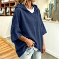 thumbnail image 4 of Hoodies for Women Drawstring 3/4 Sleeve Denim Loose Hooded Sports Sweatshirt,Blue,S, 4 of 6
