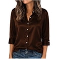 thumbnail image 6 of Button up Shirt Women Zaewscy Women's Satin Button Down Shirt Point Collar 3/4 Sleeve Elegant Casual Blouse Brown XL, 6 of 8