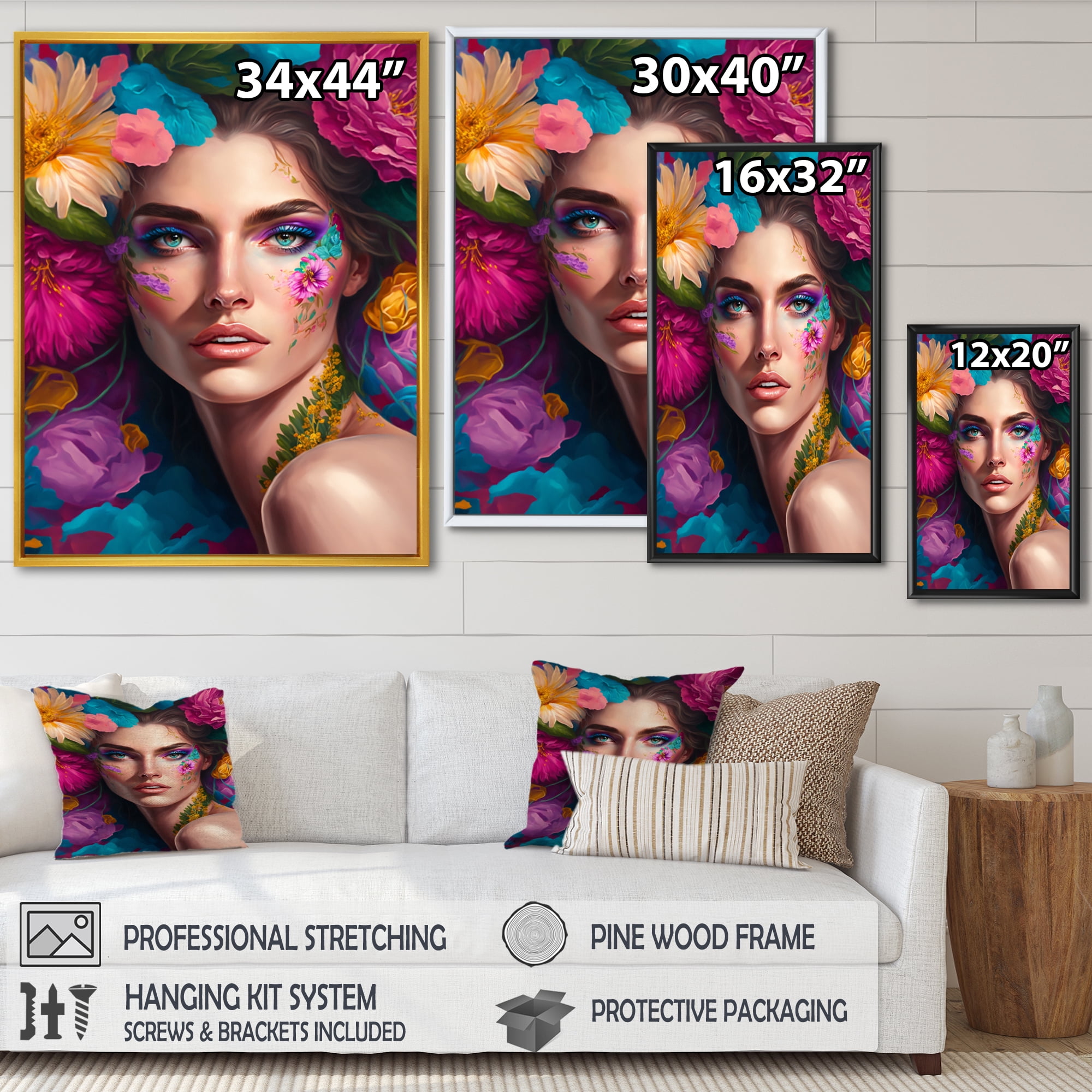Designart Floral Sensual Woman Portrait VI Floating Frame Wall Art