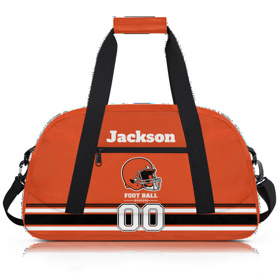 Herdesigns Personalized Football Duffel Bag Sport Bag Custom Gym Bag with Name, Dance Bags Weekender Bags Overnight Bags Travel Bag, Orange