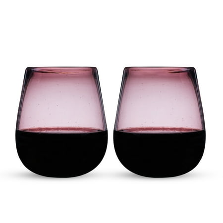 

Segunda Vida Rosado Stemless Wine Glasses Set - Hand Blown Colorful Wine Glasses- Purple Recycled Glassware Made in Mexico 13oz Set of 2