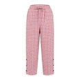 thumbnail image 6 of Women Summer Gingham Plaid Elastic Drawstring Waist Jogger Pants, Snap Button Loose Ankle Cropped Trousers with Side Pockets Beach Vacation Loungewear Casual Bottoms Red M(M), 6 of 8