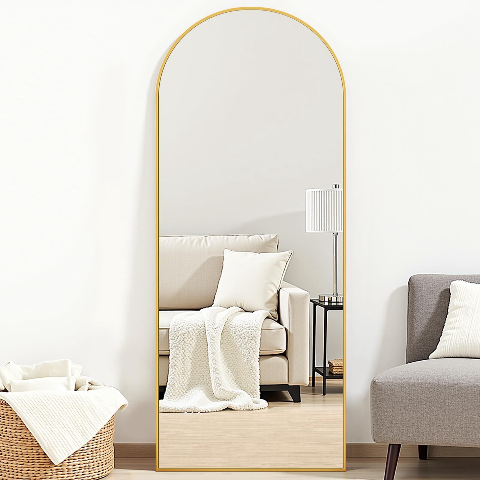 Anyrose 68"x22" Arched Full Length Mirror Aluminum Alloy Frame Floor Mirror,Gold