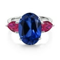 thumbnail image 2 of Gem Stone King 925 Sterling Silver Blue Simulated Sapphire and Red Created Ruby Ring for Women (8.00 Cttw, 14X10MM Oval and 7X5MM Pear Shape, Gemstone, Size 5), 2 of 3