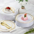 thumbnail image 6 of Fijinhom 700 Pcs Gold Dinnerware Set for 100 Guests, Disposable for Party, Include: 100 Gold Rim Dinner Plates, 100 Dessert Plates, 100 Paper Napkins, 100 Cups, 100 Plastic Silverware Set, 6 of 6