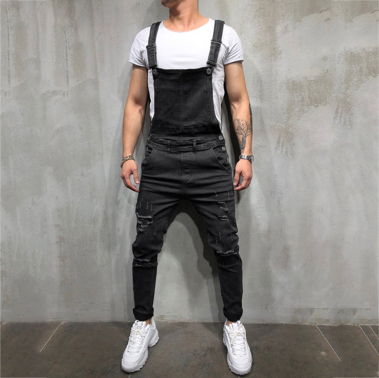 SBYOJLPB Men Pants Clearance Mens Washed Denim Bib Jeans Overalls Casual  Ripped Denim Jumpsuits Rompers Special offers 