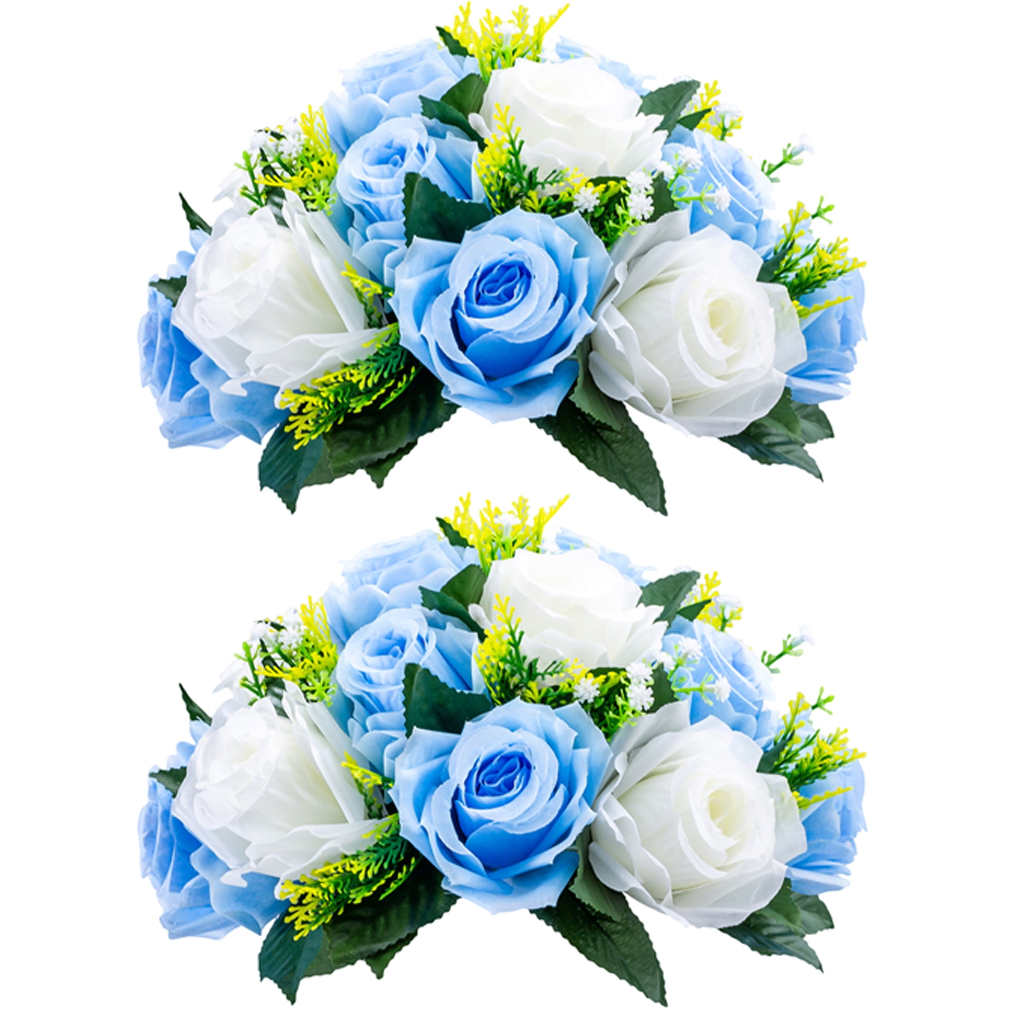 Nuptio 2pcs Blue Fake Flowers Plastic Floral Ball 15 Heads Artificial