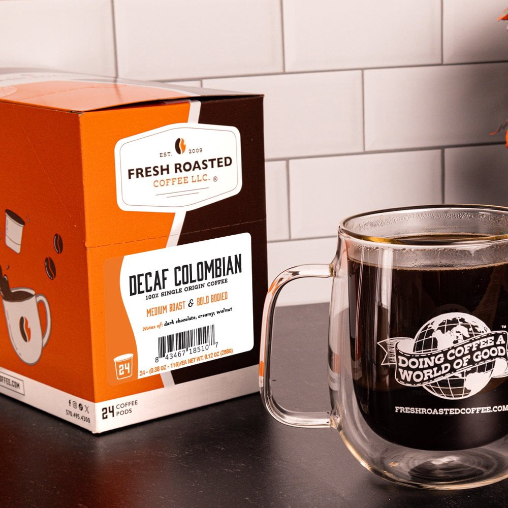 Fresh Roasted Coffee, Colombian Decaf, Medium Roast, K-cup Compatible, 72 Count