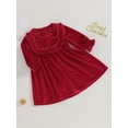 thumbnail image 3 of Cenuakty Kids Girl Christmas Dress Solid Color Long Sleeves Velvet A-Line Party Dress for Toddler Baby Spring Clothes, 3 of 9