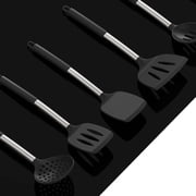 Large Silicone Cooking Utensils Set - Heat Resistant Kitchen Utensils Sets,Spatula,Spoon,Turner Tongs,Brush,Whisk,Stainless Steel Silicone Cooking Utensil for Nonstick Cookware Dishwasher Safe (Black