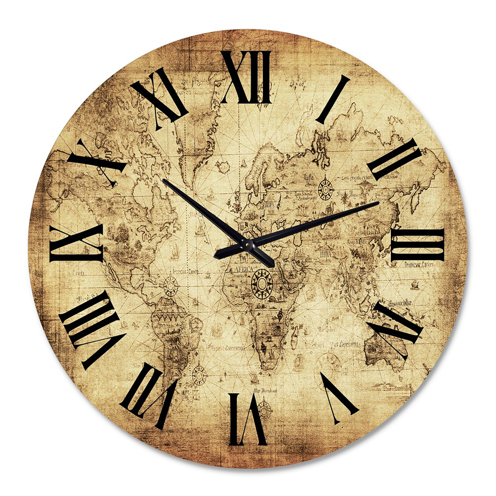 Designart 'Ancient Map Of The World Iv' Vintage Wall Clock