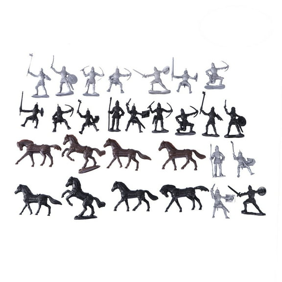 OUNONA 28 Pcs Medieval Knight Toys Knights Warrior Figures Plastic Grey for Collection 2.8*2*2in