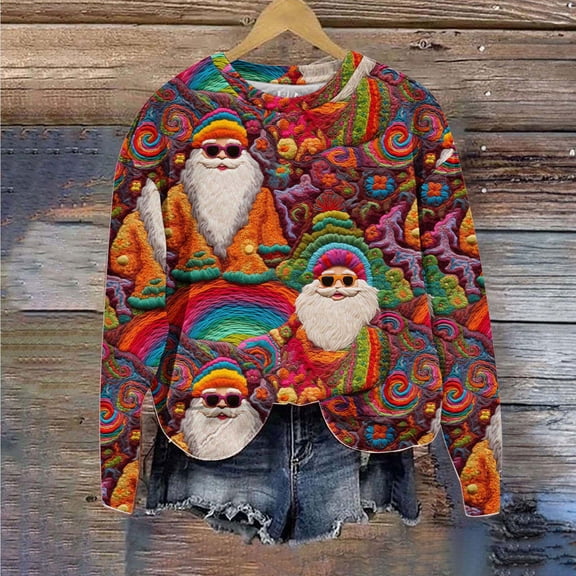 Edvintorg Crewneck Sweatshirts Christmas Women's Casual Printed Crew Neck Long Sleeve Pullover Shirt Sweatshirt Top