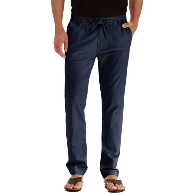 WEIYLL Pants for Men Casual Elastic Waist Adjustable Drawstring Navy Pant Size XXXL