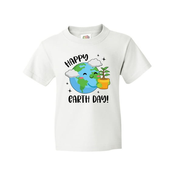Inktastic Happy Earth Day Cute Smiling Planet Earth with Tree Youth T-Shirt