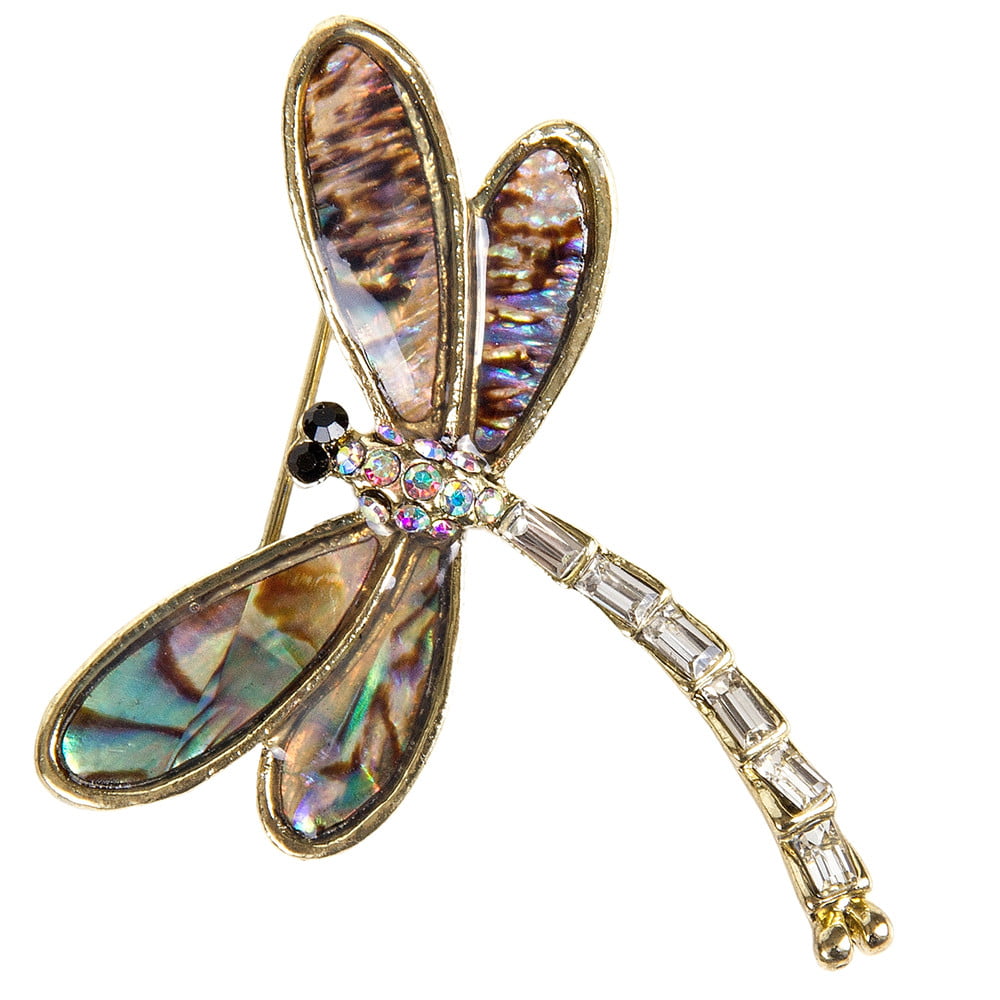 2 in 1 Vintage Gold Crystal Rhinestone Dragonfly Brooch Pin Chain Necklace Gift 