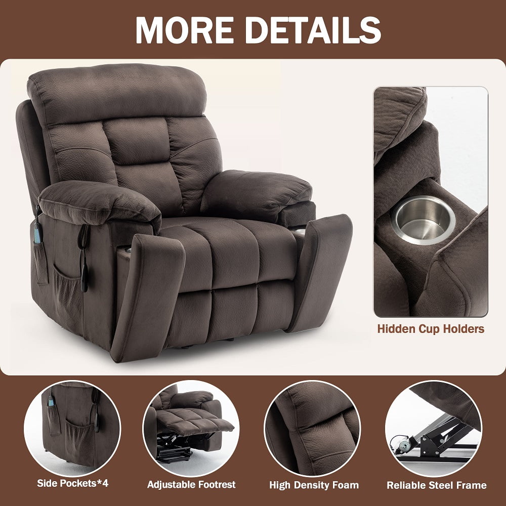 Oversized Power Lift Recliner Chair with Massage & Heating for Big Elderly, Electric Lounge Sofa Chair with 26" Wide Seat and Cup Holders, 400LBS, Dark Brown