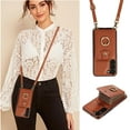 thumbnail image 3 of Wallet Phone Case for Samsung Galaxy S22, Crossbody Shoulder Strap Multiple Cards Holder RFID Blocking Shockproof Bumper Ring Holder Kickstand Feature Protective Case for Women Girls, Brown, 3 of 10