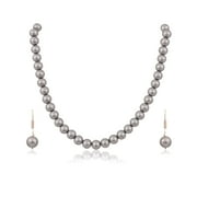 Ratnavali Jewels Shell Cultured 10mm Pearl Necklace for Women With Hook Earrings