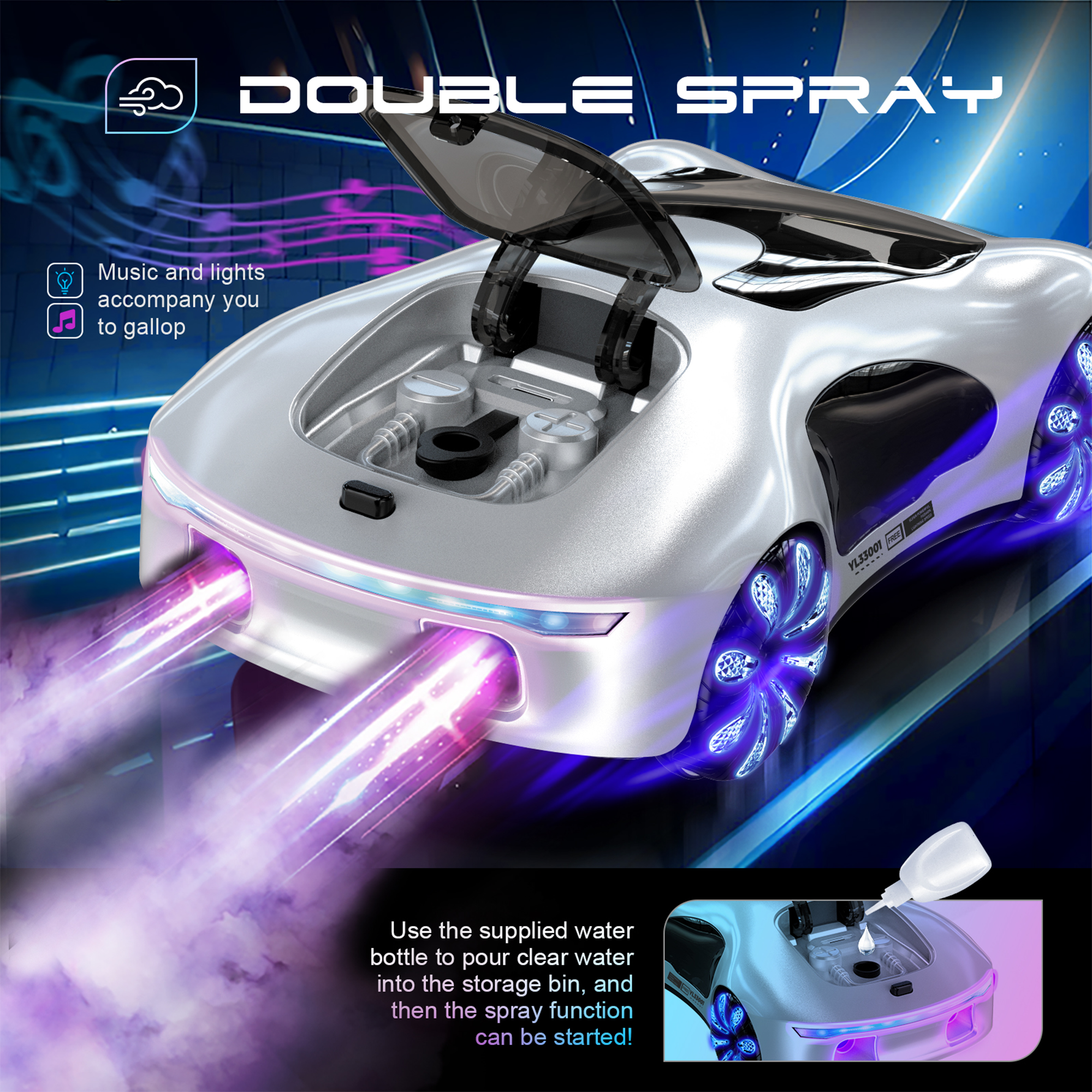 Flynow Remote Control Car, RC Drift Toy for Kids 3 4 5 6 7 8 9 10 11 Year Old, 2.4GHz 1200mAh 360° Rotate Cars with Light Sound Spray, Christmas Birthday Gift for Adults Boys Girls Age 12+